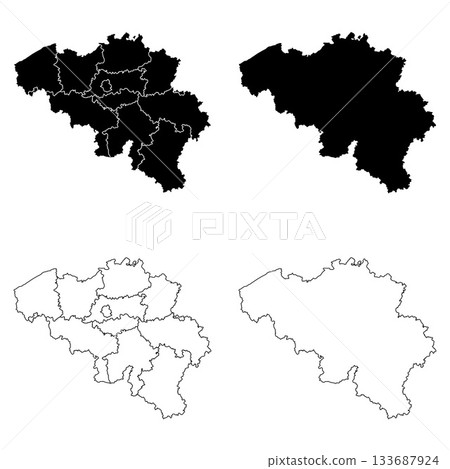 Belgium Outline and Solid Fill Map Set. 133687924