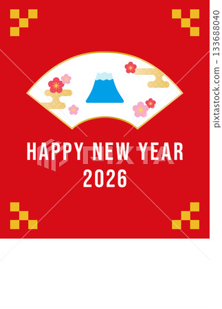 紅扇設計向量插畫新年賀卡模板素材【垂直】 紅扇設計向量插畫新年賀卡模板素材【垂直】 133688040