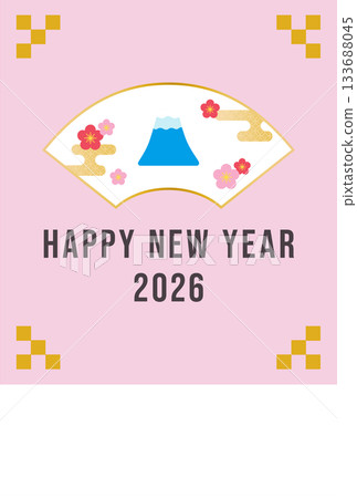 Vector illustration New Year's card template material with pink fan design [vertical] 133688045