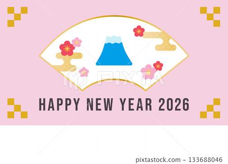 Vector illustration New Year's card template material with pink fan design [horizontal] 133688046