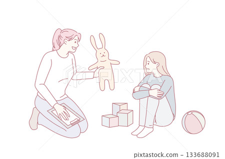 Woman psychologist help depressed teen girl child 133688091