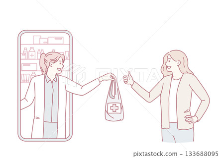 Woman client order medicines from online pharmacy 133688095