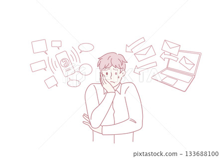 Worried man employee stressed with online notifications 133688100