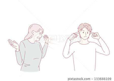 Furious woman scream at ignorant husband Furious woman scream at ignorant husband 133688109