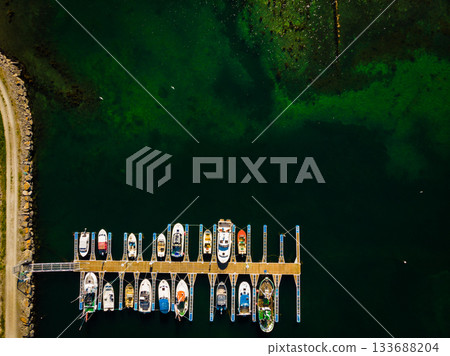 Top view. Boats in port marina Top view. Boats in port marina 133688204