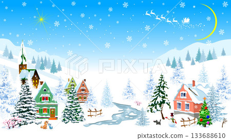 A village on a winter night on Christmas Eve A village on a winter night on Christmas Eve 133688610