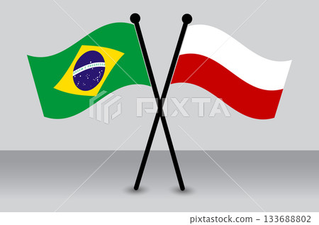 Brazil and Poland National Flag Partnership Crossed Waving Flags. 133688802