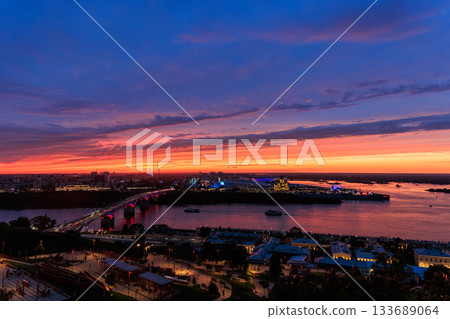 Sunset Over Strelka: Kanavinsky Bridge and Alexander Nevsky Cathedral Sunset Over Strelka: Kanavinsky Bridge and Alexander Nevsky Cathedral 133689064