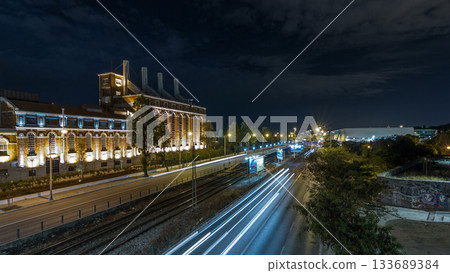 19th century power plant turned into Electricity Museum timelapse hyperlapse in Lisbon, Portugal. 133689384