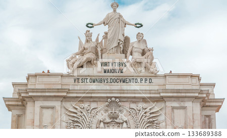Top of Triumphal arch at Rua Augusta at Commerce square timelapse in Lisbon, Portugal. Top of Triumphal arch at Rua Augusta at Commerce square timelapse in Lisbon, Portugal. 133689388
