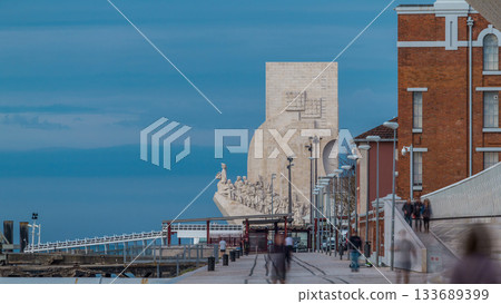Padrao dos Descobrimentos Monument to the Discoveries morning timelapse famous monument in Lisbon Padrao dos Descobrimentos Monument to the Discoveries morning timelapse famous monument in Lisbon 133689399