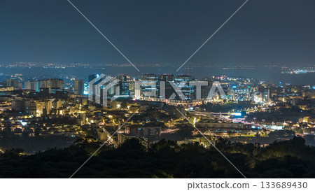 Panoramic view over Lisbon and Almada from a viewpoint in Monsanto timelapse. 133689430