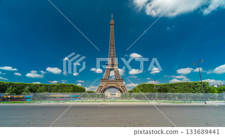 Eiffel Tower on Champs de Mars in Paris timelapse hyperlapse, France Eiffel Tower on Champs de Mars in Paris timelapse hyperlapse, France 133689441