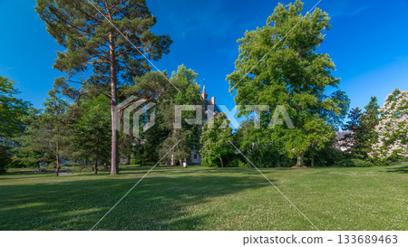 Beautiful Medieval landmark - royal hunting castle Fontainbleau timelapse hyperlapse. Beautiful Medieval landmark - royal hunting castle Fontainbleau timelapse hyperlapse. 133689463