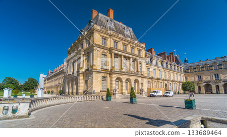 Beautiful Medieval landmark - royal hunting castle Fontainbleau timelapse hyperlapse. Beautiful Medieval landmark - royal hunting castle Fontainbleau timelapse hyperlapse. 133689464
