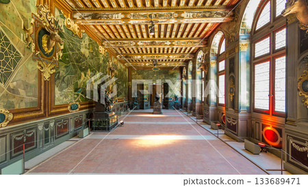 Interiors and architectural details of the Chateau de Fontainebleau timelapse hyperlapse in Fontainebleau, France 133689471