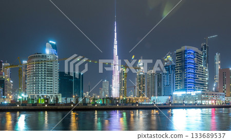 Dubai business bay towers night timelapse Dubai business bay towers night timelapse 133689537
