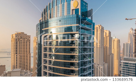 Amazing colorful dubai marina skyline during sunset timelapse 133689576