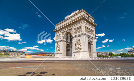 The Arc de Triomphe Triumphal Arch of the Star timelapse hyperlapse is famous monument in Paris 133689628
