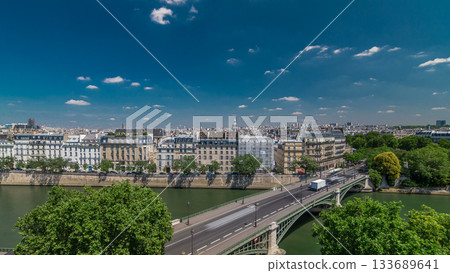 Panorama of Paris timelapse. View from Arab World Institute Institut du Monde Arabe building. France. 133689641