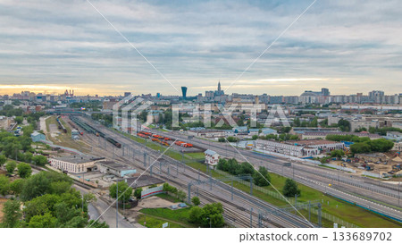 Moscow timelapse, evening view of the third transport ring and the central part of Moscow's rings, traffic, car lights Moscow timelapse, evening view of the third transport ring and the central part of Moscow's rings, traffic, car lights 133689702
