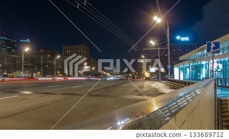 Automobile traffic on Kutuzov Avenue timelapse hyperlapse in Moscow. Automobile traffic on Kutuzov Avenue timelapse hyperlapse in Moscow. 133689712