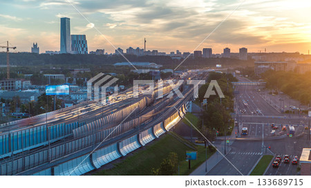 The Third Ring Road at sunset timelapse aerial view from rooftop. Moscow, Russia. The Third Ring Road at sunset timelapse aerial view from rooftop. Moscow, Russia. 133689715