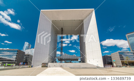 Defence business district of Paris timelapse hyperlapse, France. Defence business district of Paris timelapse hyperlapse, France. 133689739