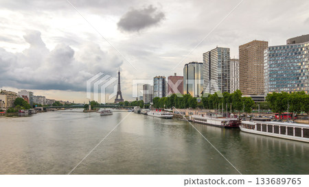 The Statue of Liberty and the Eiffel Tower timelapse hyperlapse with modern buildings. Paris, France The Statue of Liberty and the Eiffel Tower timelapse hyperlapse with modern buildings. Paris, France 133689765