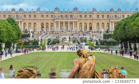 Famous palace Versailles with beautiful gardens timelapse. Famous palace Versailles with beautiful gardens timelapse. 133689773