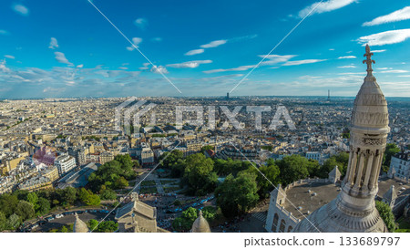 Panorama of Paris aerial timelapse, France. Top view from Montmartre viewpoint. 133689797