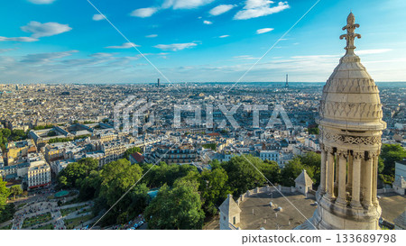 Panorama of Paris aerial timelapse, France. Top view from Montmartre viewpoint. 133689798