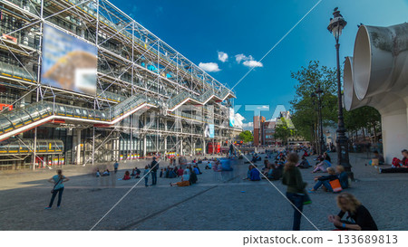 Facade of the Centre of Georges Pompidou timelapse hyperlapse in Paris, France. Facade of the Centre of Georges Pompidou timelapse hyperlapse in Paris, France. 133689813