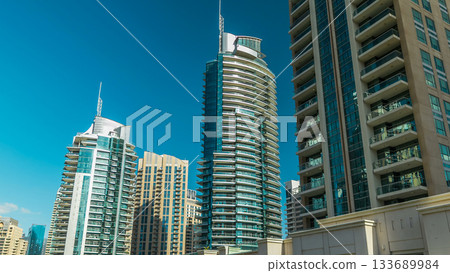 Dubai Marina towers and canal in Dubai timelapse hyperlapse Dubai Marina towers and canal in Dubai timelapse hyperlapse 133689984