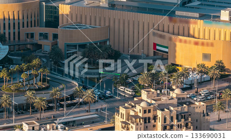 Top view of mall entrance and parking area timelapse. 133690031