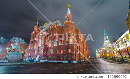 The State Historical Museum of Russia timelapse hyperlapse. Located between Red Square and Manege Square in Moscow The State Historical Museum of Russia timelapse hyperlapse. Located between Red Square and Manege Square in Moscow 133690092