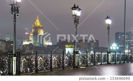 building of ministry of internal affairs winter night timelapse, Moscow, Russia 133690099