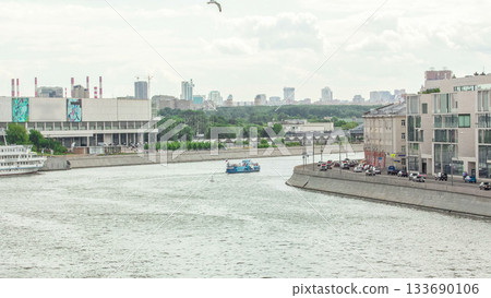 Moscow River. River cruise ships on the Moscow river winter timelapse hyperlapse Moscow River. River cruise ships on the Moscow river winter timelapse hyperlapse 133690106