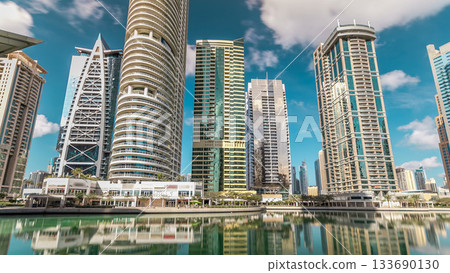 Residential buildings in Jumeirah Lake Towers timelapse in Dubai, UAE. Residential buildings in Jumeirah Lake Towers timelapse in Dubai, UAE. 133690130