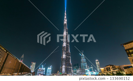 Dubai downtown and Burj Khalifa timelapse in Dubai, UAE 133690152