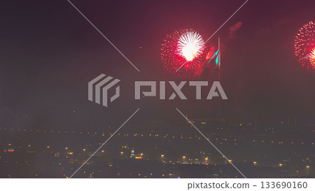 United Arab Emirates, Dubai, new years eve fireworks near burj al arab timelapse 133690160