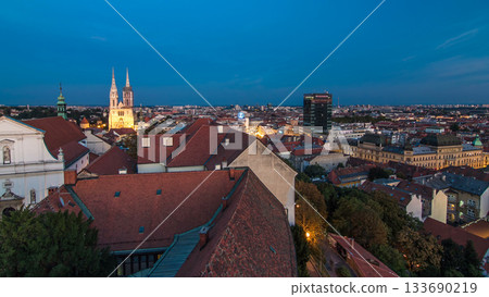 Kaptol and catholic cathedral day to night timelapse in the center of Zagreb, Croatia Kaptol and catholic cathedral day to night timelapse in the center of Zagreb, Croatia 133690219