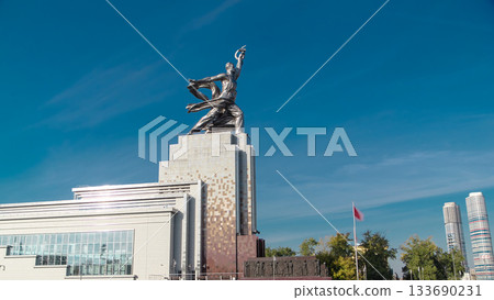 Industrial Worker and Collective Farm Girl monument, timelapse hyperlapse, Moscow, Russia 133690231