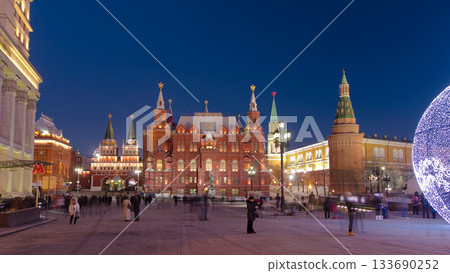 Christmas installation on Manezhnaya square, Historical museum and Kremlin towers timelapse hyperlapse Christmas installation on Manezhnaya square, Historical museum and Kremlin towers timelapse hyperlapse 133690252