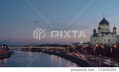 Majestic orthodox Cathedral of Christ Saviour day to night Timelapse hyperlapse, Russia 133690269