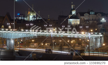 Embankment of the Moscow river. The Patriarchal Bridge night timelapse Embankment of the Moscow river. The Patriarchal Bridge night timelapse 133690270