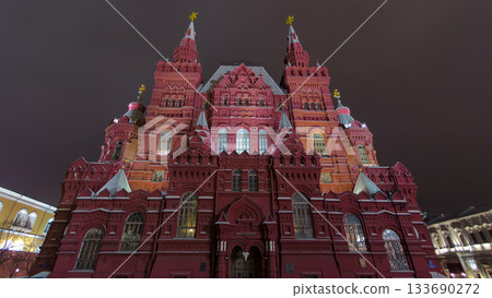 The State Historical Museum of Russia timelapse hyperlapse. Located between Red Square and Manege Square in Moscow The State Historical Museum of Russia timelapse hyperlapse. Located between Red Square and Manege Square in Moscow 133690272