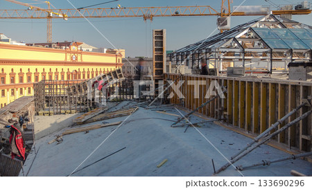 Steel bar rebar metal framework reinforcement for concrete at construction site timelapse. Steel bar rebar metal framework reinforcement for concrete at construction site timelapse. 133690296