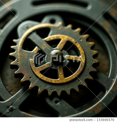 Rustic gear on a textured background Generative AI 133690370