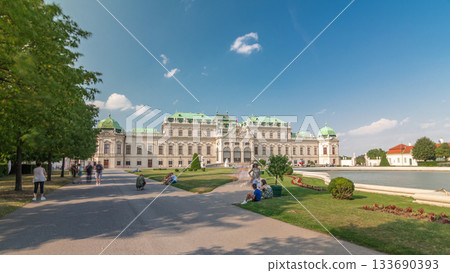Belvedere palace with beautiful floral garden timelapse hyperlapse, Vienna Austria Belvedere palace with beautiful floral garden timelapse hyperlapse, Vienna Austria 133690393
